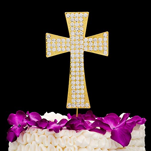 Ella Celebration Cross Cake Topper, Religious Wedding, Baptism, Christening, Dedication, First Communion, Christian Decoration (Gold) #TOP5