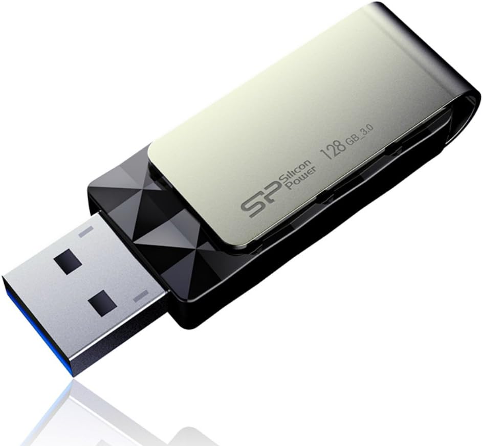 Silicon Power 128GB Blaze B30 USB 3.0 Swivel Flash Drive, Black (SP128GBUF3B30V1K)