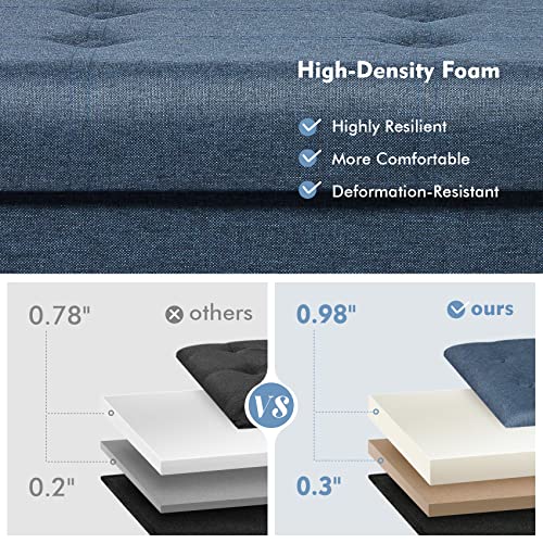 Pinplus Storage Ottoman Bench With Wooden Legs, Navy Blue Ottoman Modern Fabric Coffee Table Top Cover With Tray, Long Shoes Bench With Upholstered For Bedroom Living Room Hallway, 30 Inches #TOP7