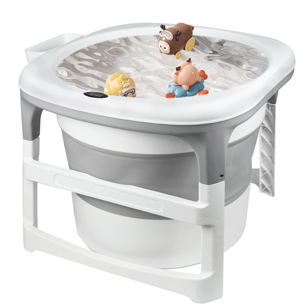 Bañera plegable para bebé, bañera infantil, bañera plegable para niños de 0 a 9 años, para la ducha, para recién nacidos, para toda la familia, gris, antideslizante, para bebé, 7 x 75 x 67 cm (gris)