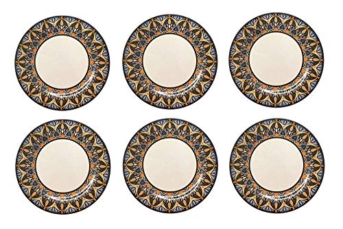 Bowla Melamine Dinner Plates Set - Set Of 6, Indoor Or Ourdoor Plates (11" -6 Piece Set, India Style) #TOP1