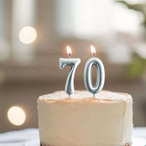 Miniatura 5 de Vela 60 para decoración de pasteles, vela de cumpleaños plateada de 2.76 pulgadas para fiesta de cumpleaños, decoración de aniversario de boda