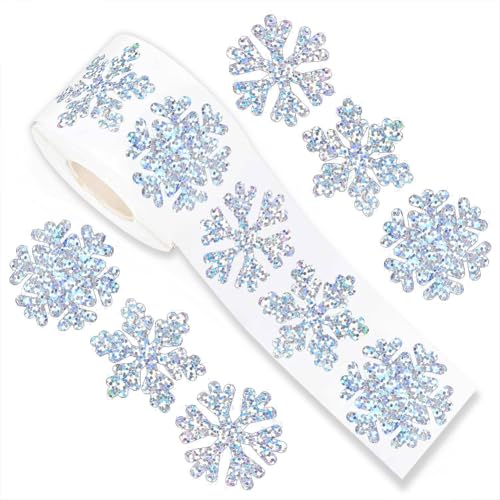 Image of 500Pcs Christmas Stickers Roll for Cards 3 Designs Silver Foil Snowflake Stickers Xmas Winter Holiday Adhesive Label Stickers Decal for Xmas Envelopes Invitations Cards Gifts Decor