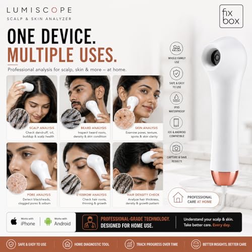 Image of LumiScope Scalp, Hair & Skin Analyzer | HD 4X Magnification IPX5 Waterproof Camera| Hair, Scalp & Skin Inspection Device with LED Light| Rechargeable iOS & Android App Analyzer for Home