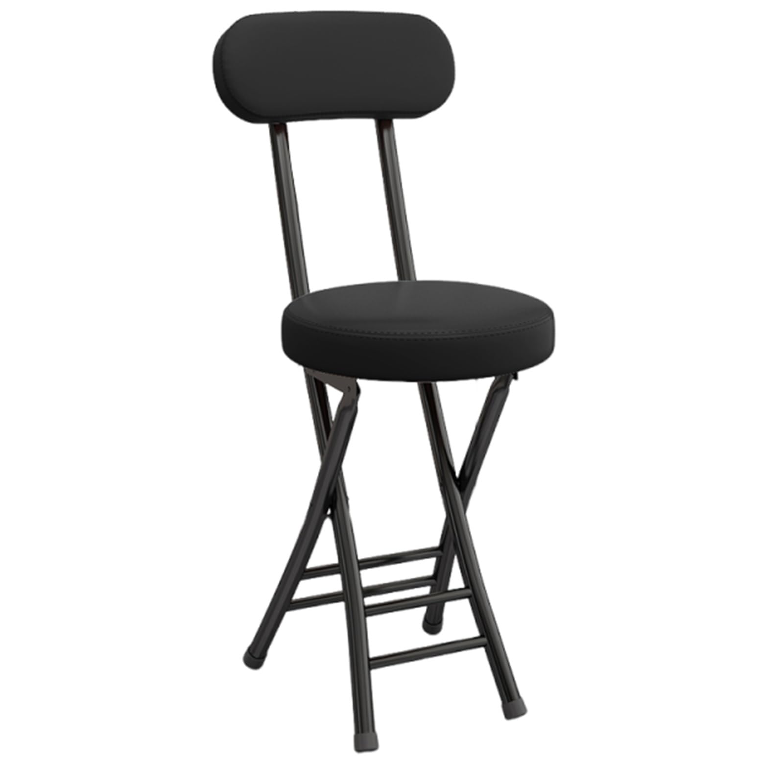Genérico Taburete Plegable con Respaldo, Portátil De Cuero Piel Tapizado Redondo Plegable Taburete，150kg De Capacidad，para Cocina, Bistro, Tienda(Zwart)