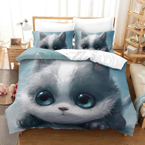 Parure de lit housse de couette avec fermeture éclair chat 3D - 2