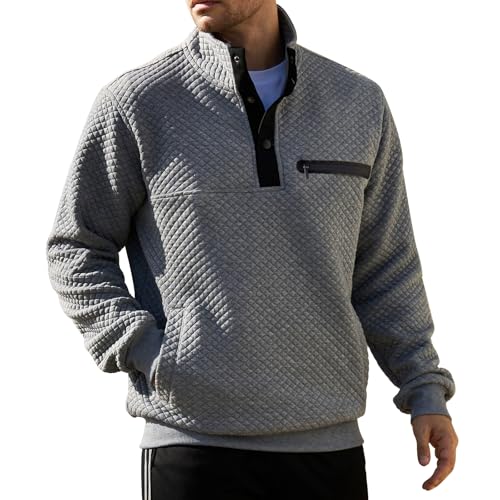 LBL Leading the Better Life Mens Sweatshirt Fashion Stand Collar Button Pullover Sweatshirts with Pockets