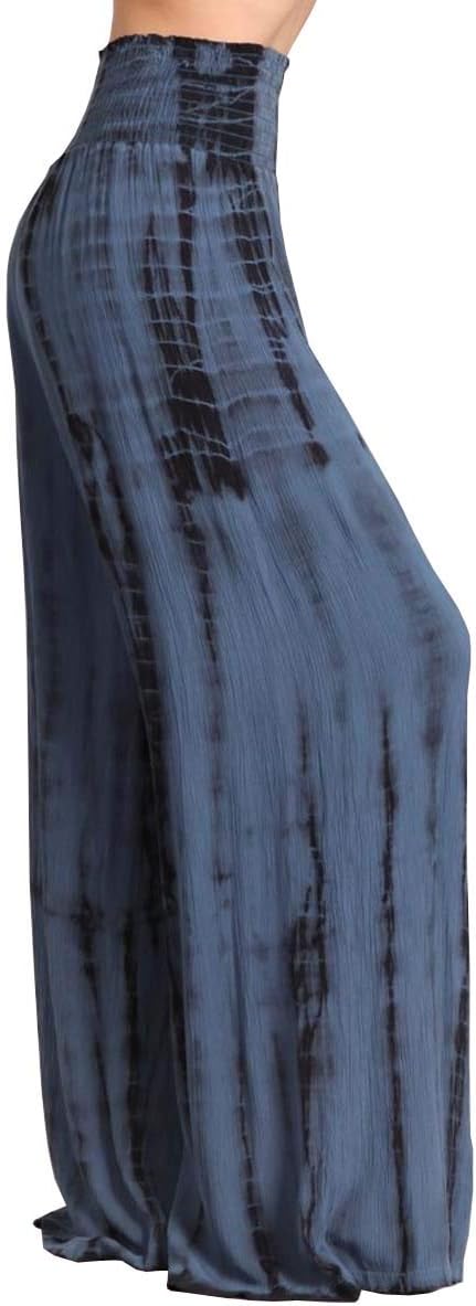 HEYHUN Womens Palazzo Pants Tie Dye Boho Gauze Casual & Lounge Wide Leg Bottoms S-XL