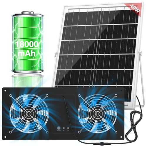 ANTEQI Solar Ventilator mit 18000mAh Akku & Timer, 40W 3500RPM Hochgeschwindigkeits Solar...