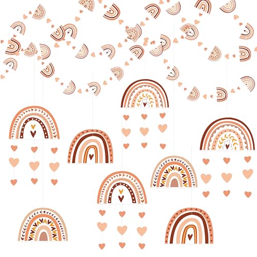 Image of Boho Rainbow Party Decorations Rainbow Heart Boho Hanging Cutout Garland Streamer for Groovy Retro Hippie Birthday Wedding Shower Engagement Party Supplies Home Wall Ceiling Decor