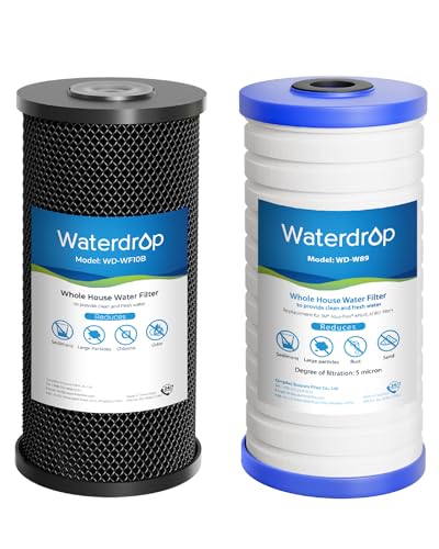 Waterdrop Whole House Water Filter, Carbon Filter Reduce Chlorine,Taste, and Odor Cartridge Replacement for GE GXWH40L, FXHTC, Ispring, Culligan® RFC-BBSA, Whirlpool®, Any 10