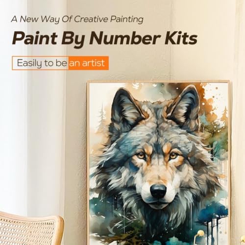 Peinture aquarelle par numéro avec 42 couleurs riches pour un loup réaliste
