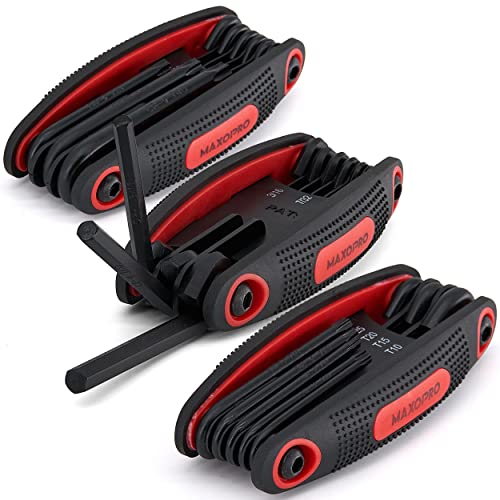 Maxopro 25Pc Folding Allen Wrench Set – Pack Of 3 Metric And Sae Hex Keys Set, Torx Wrench Set Included - Premium Allen Key Set With Soft Rubberized Grip #TOP10