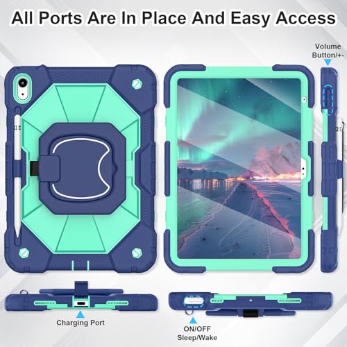 Image of WESOROL Case for iPad (A16) 11th 2025 (11-inch) /iPad 10th Generation 2022(10.9 inch),Military Grade Shockproof Cover for i Pad 11 /10 Gen with Rotating Stand Screen Protector Pencil Holder,Navy Mint
