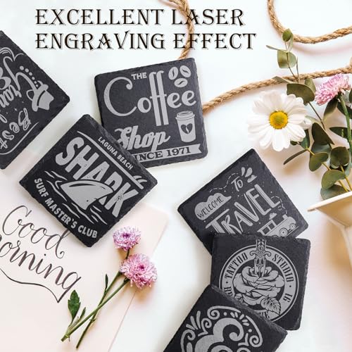 72 Pieces Slate Drink Coasters, GOH DODD 4 Inch Black Coasters Stone Coaster Set, Laser Engraving Blanks with Anti-Scratch Bottom for Home Office Bar Outdoor Housewarming Gifts Wedding Party, Square by GOH DODD - Image 4