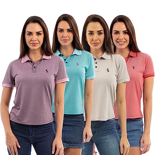 kit 4 Camisa Polo Feminina em Viscose Manga Curta Conforto Casual