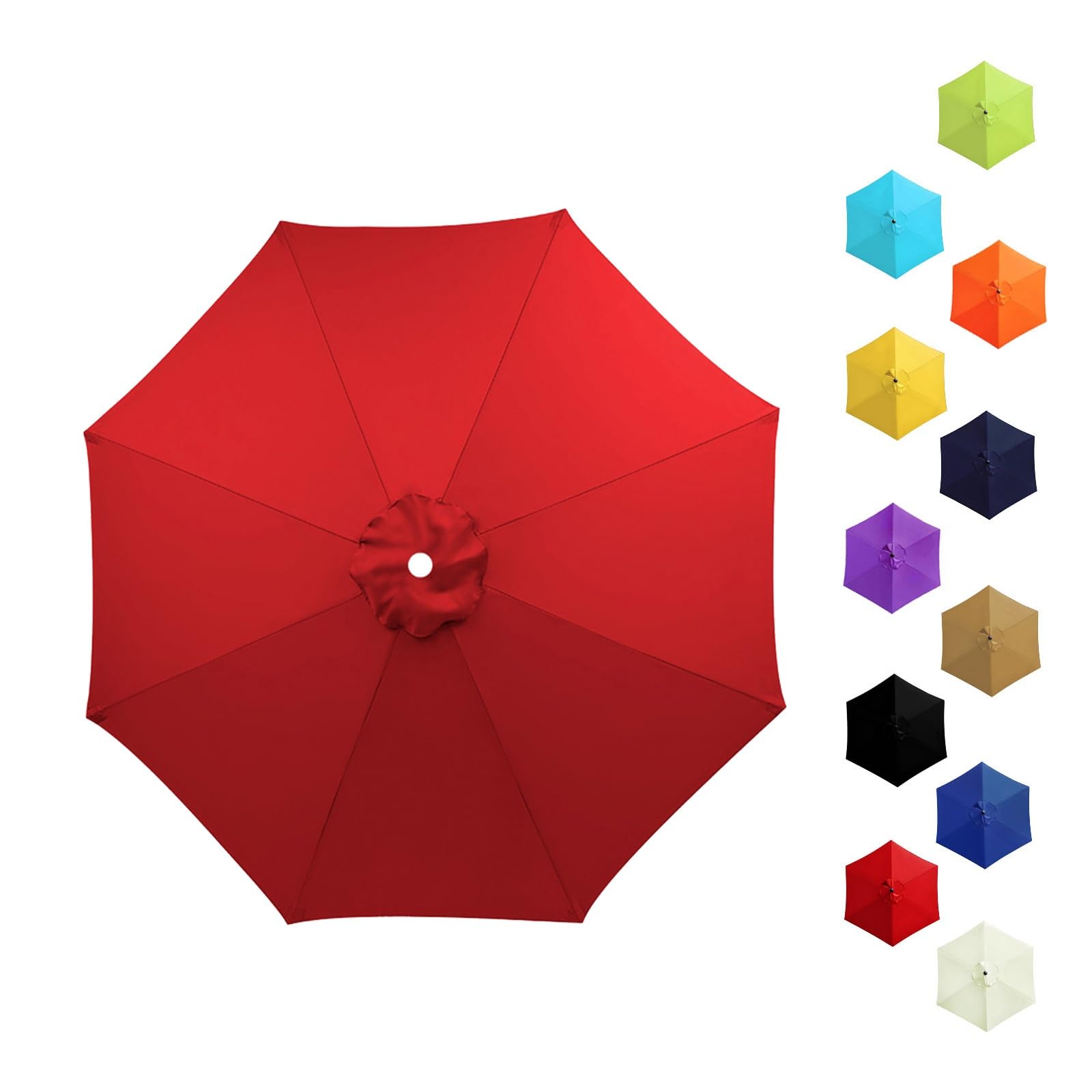 Garden Replacement Parasol Canopy 6/8 Ribs, 2.0m 2.15m 2.30m 2.5m 2.7m 3.0m 3.5m Anti-UV Patio Umbrella Replacement Canvas, Waterproof Parasol Fabric Cover for Market(Red,2.8m/8 Arms)