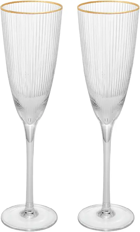 WOLFF - Conjunto 2 Taças para Champanhe de Vidro Com Borda Dourada Lines 300ml