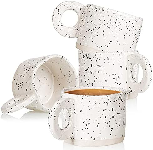 CREATIVELAND Coffee Mug,Stoneware Coffee Mugs 10 oz Ceramic Handmade Coffee Cups with Handle for Latte,Cappuccino,Hot chocolate,Milk Mugs Set (White)