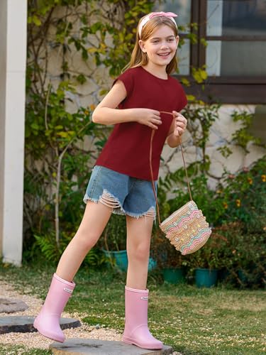 Haloumoning Girls Summer Cap Sleeve Shirts Kids Casual Cute Crewneck Tunic Tops Tees 5-14 Years4