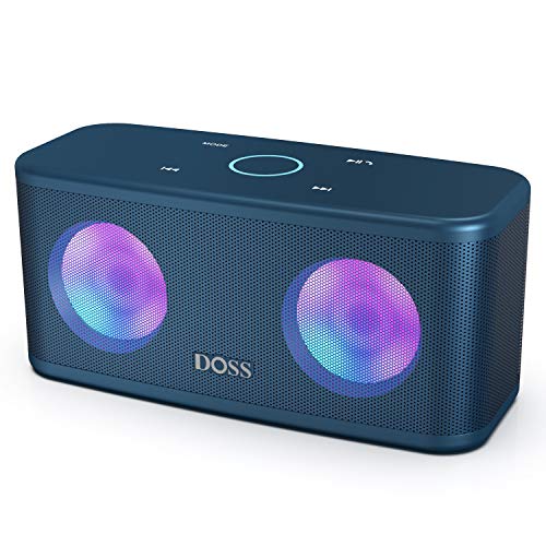 DOSS SoundBox Plus Kabellos Bluetooth Lautsprecher, 16 Watt Bluetooth Musikbox mit Dual-Treiber, Touch Steuerung, Farbige Party Licht, Mikrofon, 20 St. Akkulaufzeit, TF Karte Slot, Dunkelblau