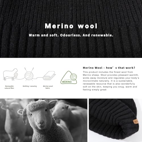 Image of TOP-EX PolarWool 100% Merino Wool Short Fisherman Beanie Men Women | Two size options with soft breathable warmth two wearable styles for commuting travel outdoor wear and gifting
