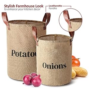 Lined Burlap Pantry Storage Baskets For Potatoes And Onions With Handles, Set Of 2, Decorative Rustic Farmhouse Home Décor Design, Kitchen Organization, 2 Pack Lined Burlap Pantry Storage Baskets For Potatoes And Onions With Handles Set Of 2 Decorative Rustic Farmhouse Home Decor Design Kitchen Organization 2 Pack
