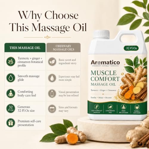 Image of AROMATICO Muscle Comfort Massage Oil | Helps with Muscle Relaxation & Pain Relief | Professional Grade Refill Pack for Spa & Salon Use - 1000ml (1L Bulk)