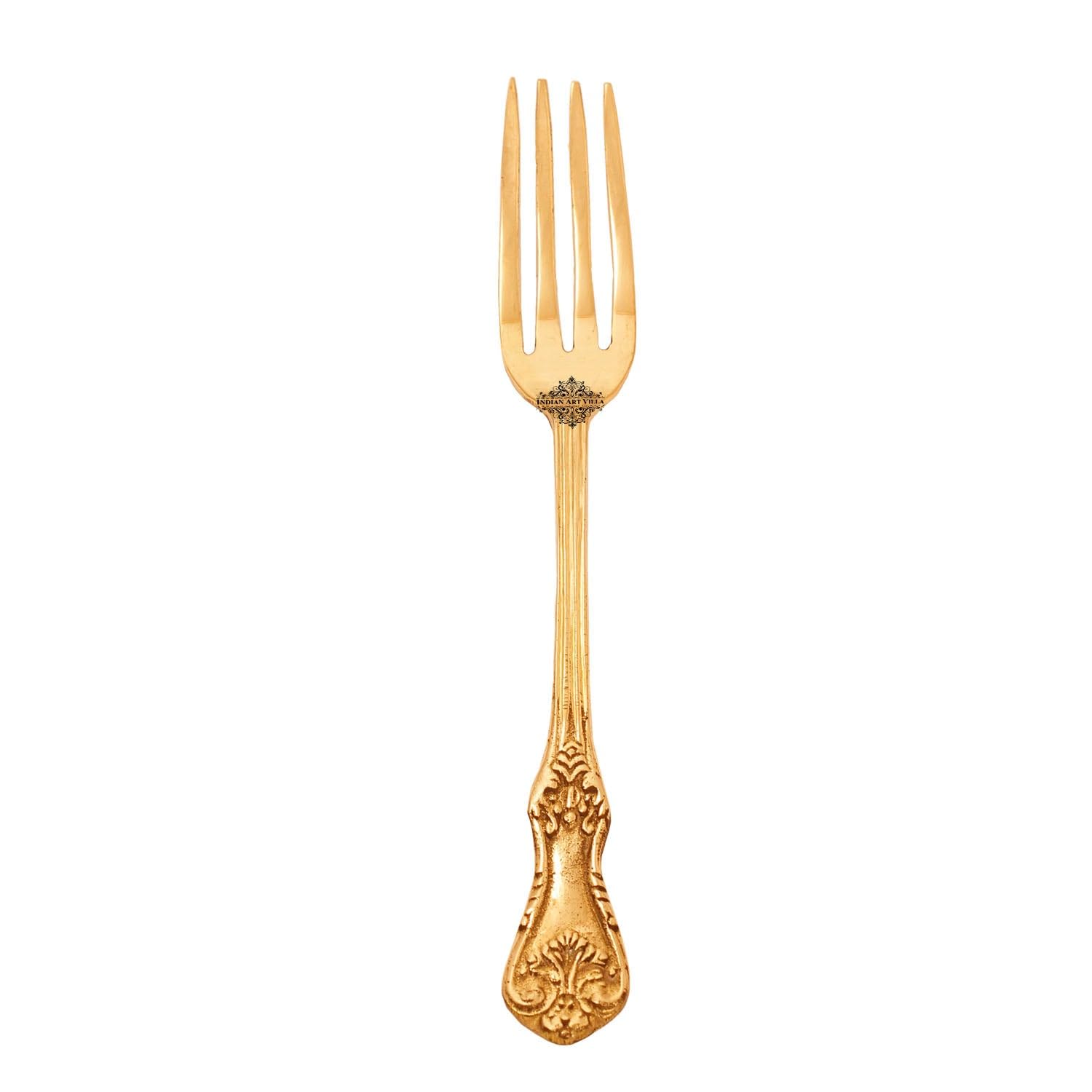 Indian Art Villa Pure Brass Designer Fork, Flatware, Tableware, Cutlery Item, Length- 6.8 Inches, Set of 2