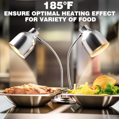 Lámpara de Calentamiento de Alimentos de Acero Inoxidable de 500 W con Doble Cabezal, Calefactor portátil Compacto para Buffet, Ideal para cocinas y Servicios de Catering comerciales.