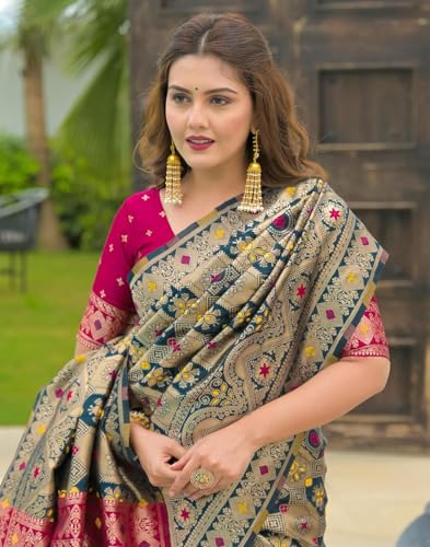 Image of Yashika Women's Banarasi Kanjivaram Silk Woven Saree | Animal Printed Patola Silk Saree for Women