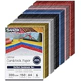 SANZIX A4 Glitter Cardstock 150 Sheets 300 GSM Premium Thick Sparkle Paper – Black, Silver, Red, Pink, Gold & Blue – Ideal for Craft Projects, Party Decor, Scrapbooking & DIY
