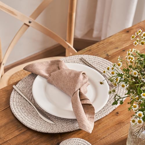 Set de table ovale coton tissé taupe rustique lavable cuisine x6