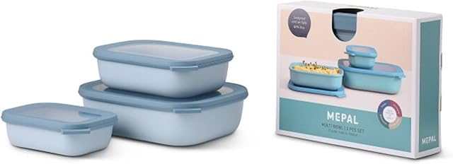 Mepal Multi Bowl Cirqula 3-Piece Set Food Storage Container with Lid - Suitable as Airtight Storage Box for Fridge & Freezer, Microwave Container & Servable Dish - 500, 1000, 2000ml - Nordic Blue.