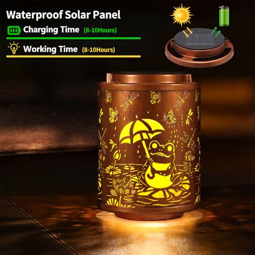 Image of Solar Lanterns Garden Decor Birthday Gifts for Women Mon Grandma Metal Hanging Solar Lights Waterproof Outdoor Decoration for Outside LED Lanterns for Yard Patio Lawn (Frogs)