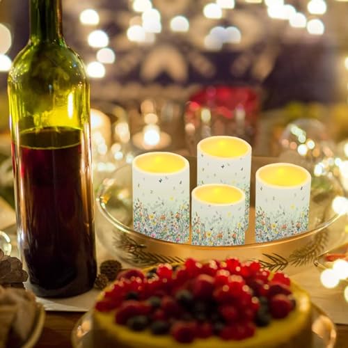 Image of Flameless LED Candles Electric Pillar Candles with Remote Timer Color Changing Control Long Lasting Pack of 4 for Table Centerpiece Home Indoor Decoration, Flower Butterfly Blue