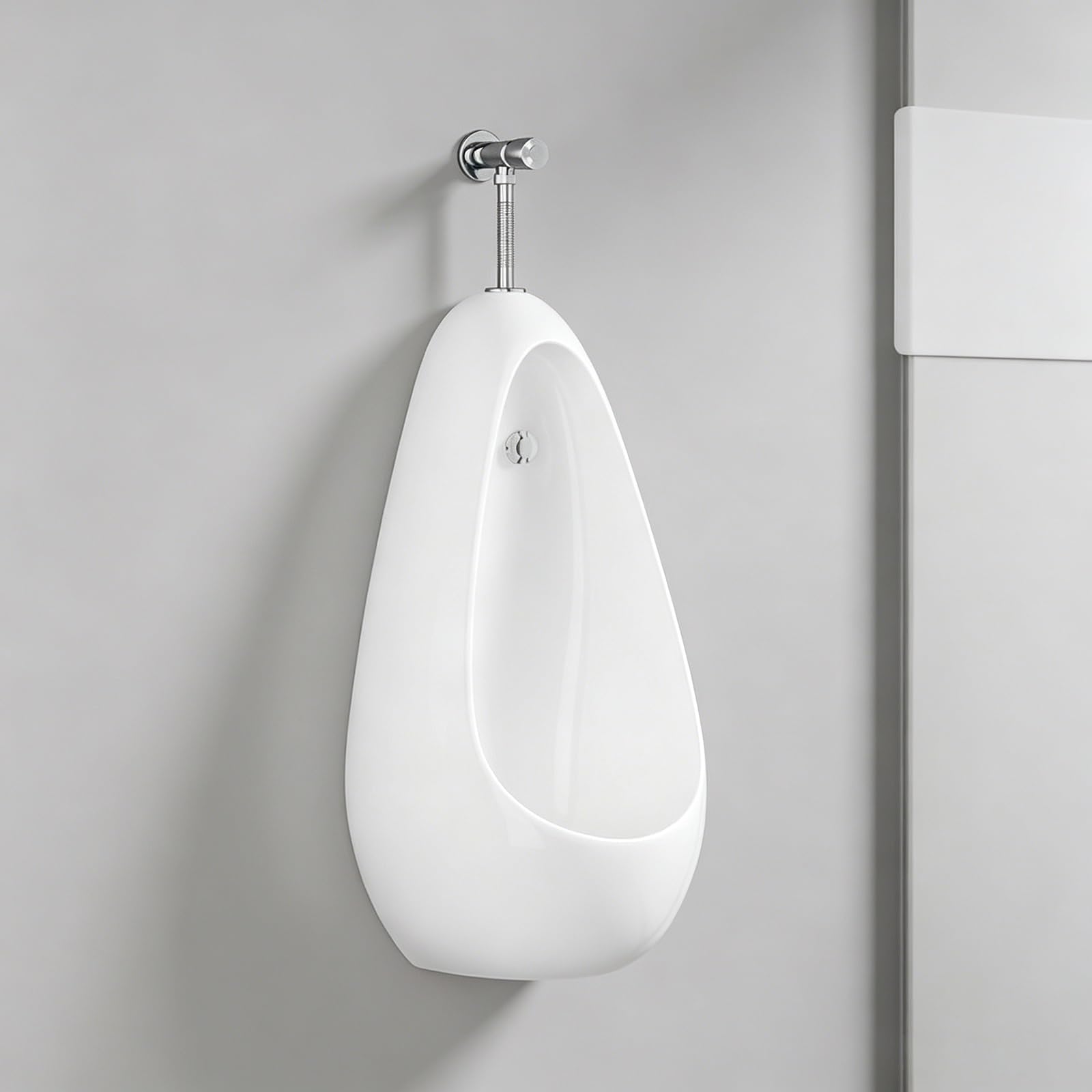 Eiwitany Splash and Odor Proof Wall-mounted Ceramic Men's Urinal with Manual Flush, Ideal for Hotels, Schools and Commercial Places (Manual)
