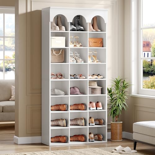 Image of Tribesigns Shoe Storage Cabinet Set of 2, 70.87 inch Tall Shoe Cabinet with 24 Cubbies, Freestanding Shoes Rack Organizer for Entryway, Closet, Living Room, 9.65 inch Widened Cell, White