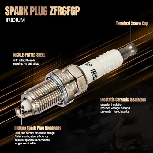 Image of Set of 4 UF400 Ignition Coil Pack and ZFR6FGP Spark Plugs Compatible with Honda Civic 1.7L L4 2001 2002 2003 2004 2005 Civic 2001-2005 EL 1.7L L4 Replaces C1460 5C1634