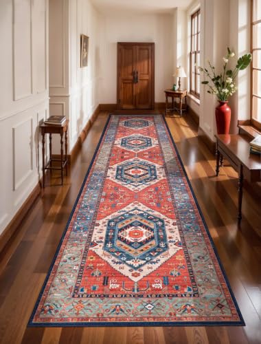 SERISSA 3x12 Washable Non Slip Boho Runner Rug for Hallway，Rust