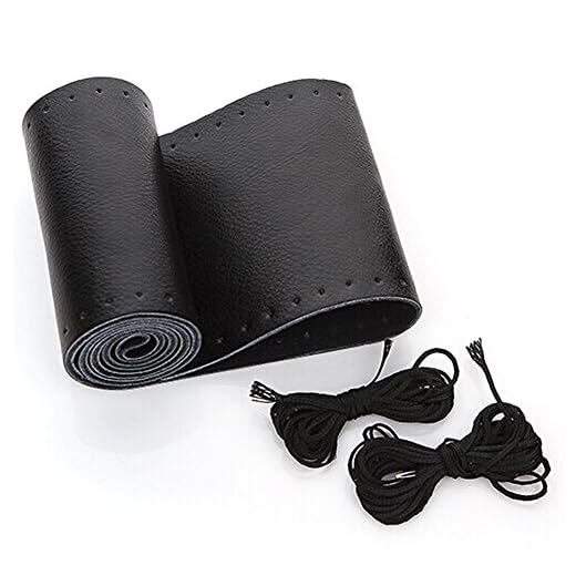 AULLY PARK Universal Car Steering Wheel Cover Genuine Leather Stitch On Wrap (Size M, Black)