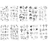 Mjzzh 10 autocollants tatouages temporaires représentant des motifs papillon, floral, cœur, serpent et crâne Tatouages pour le carnaval, la Saint-Valentin, les couples, les hommes et les femmes