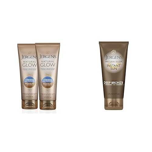 Jergens Loción corporal autobronceadora Natural Glow +FIRMING, tono de piel medio a bronceado y brillo natural, hidratante de bronceado instantáneo