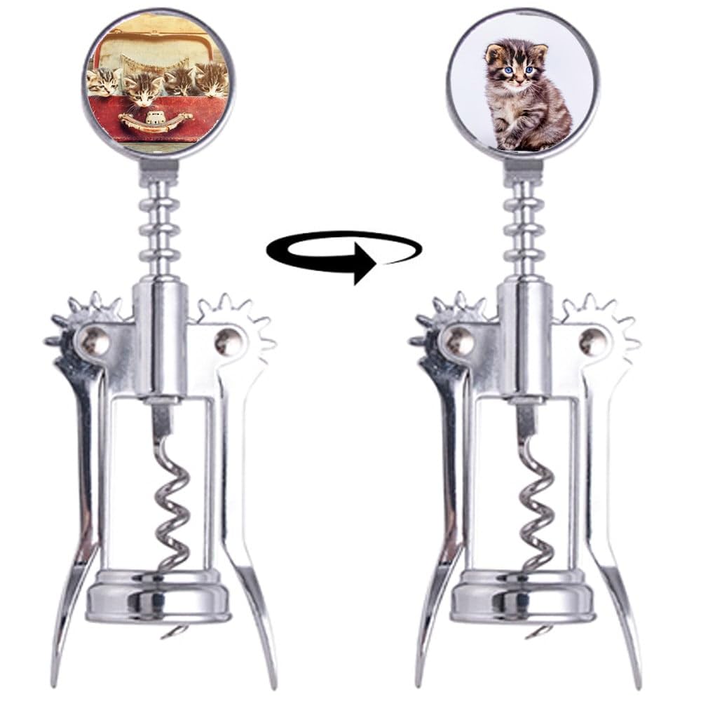 Cavatappi metallico personalizzato con le tue foto – Apribottiglie a leve classico con stampa di 2 immagini – Idea regalo originale per appassionati di vino