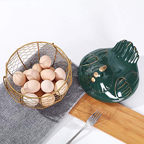 Image of Ixora Ceramic Rooster Egg Basket (Green)