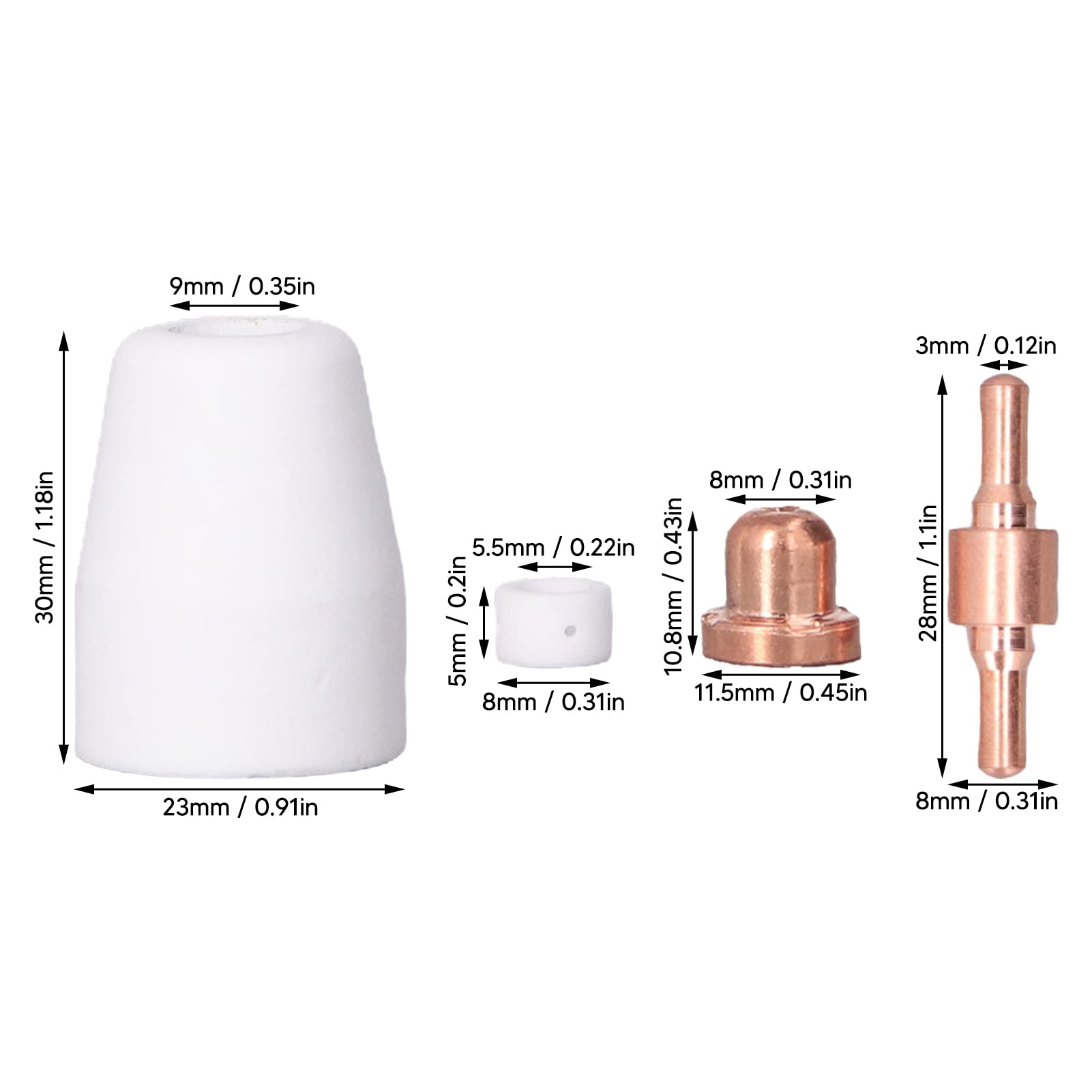 Kit de antorcha de plasma, consumibles de soldadura, juego de difusor de electrodo de boquilla, 180 piezas de piezas de cerámica para reparación de antorcha de plasma