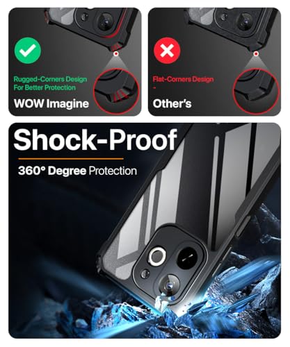 Image of WOW IMAGINE Shock Proof Clear Protective Back Case for Tecno Pop 9 5G | Tecno Spark 30C 5G - AirEDGE Technology | 360 Degree Camera Protection | Transparent Hybrid Back Case Mobile Cover - Black