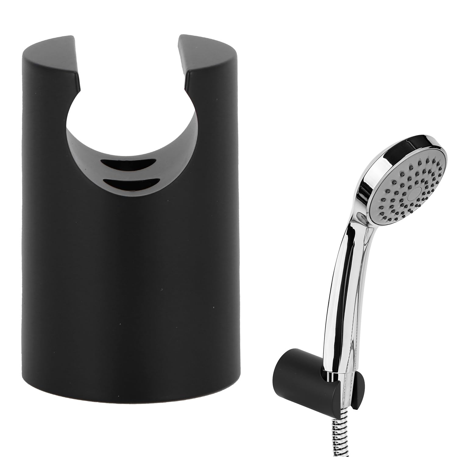 Shower Head Holder – Wall Mount Bracket, ABS Plastic, Adjustable Angle, Black (Includes Screws & Expansion Tubes)