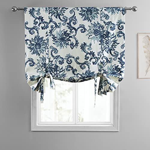 Image of HPD Half Price Drapes Room Darkening Tie Up Curtains 46 X 63 Inch Indonesian Printed Cotton Window Roll Up Balloon Curtain for Living Room, Kitchen PRTW-TUD40-63 (1 Panel), Indonesian Blue