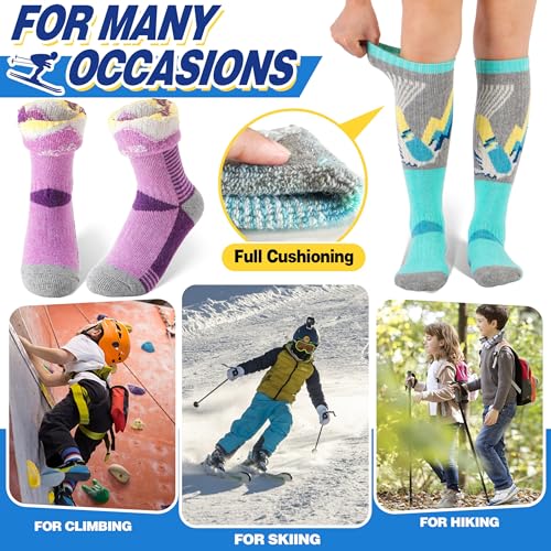 ANTSANG 3 Pairs Kids Merino Wool Ski Socks Boys Girls Thermal Thick Warm Winter Cozy Socks for Skiing Snowboarding
